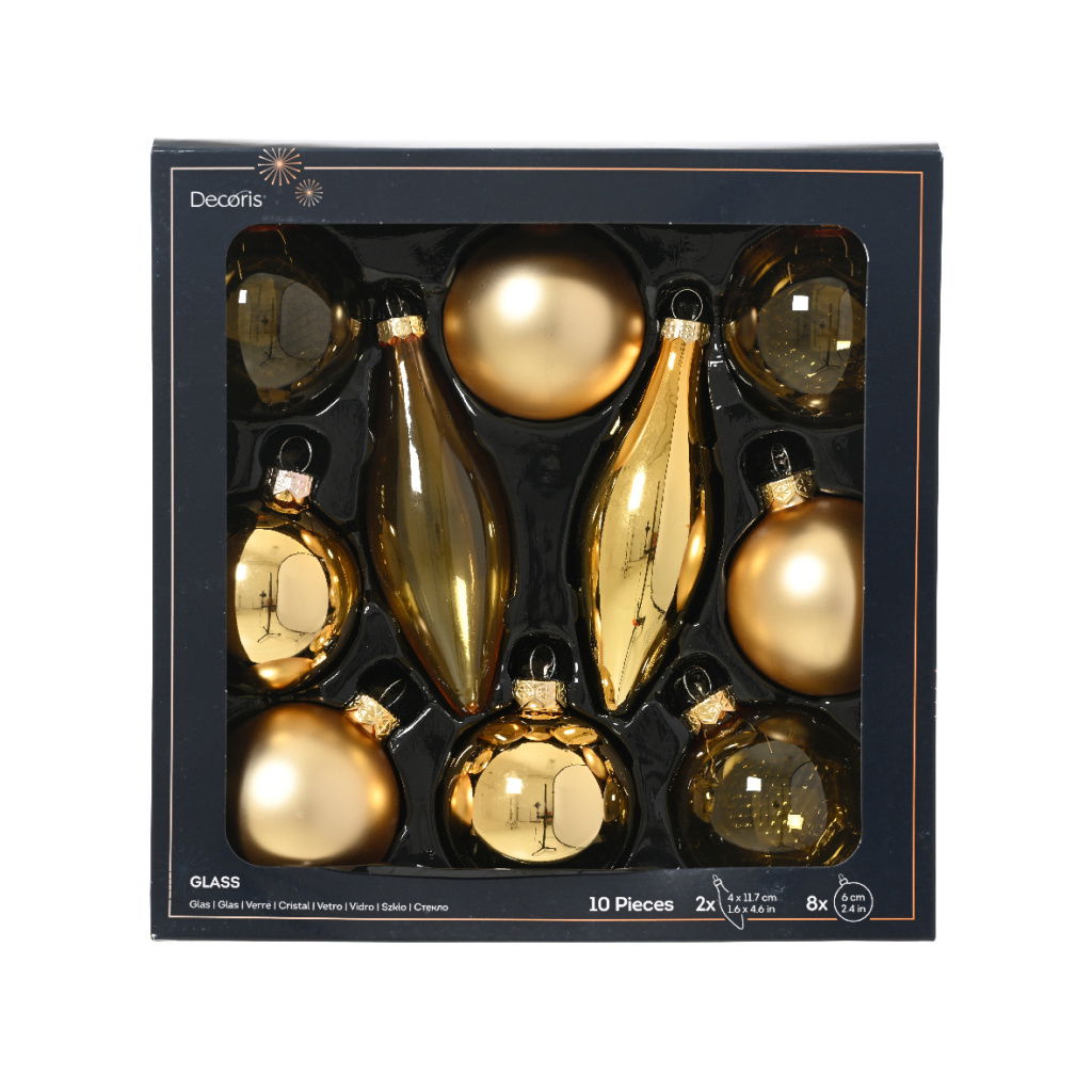 Set10 Χριστουγεννιάτικα Γυάλινα Στολίδια Light Gold 6cm