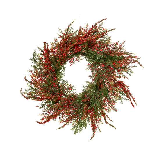 Χριστουγεννιάτικο Στεφάνι Lushy Berry Wreath Πράσινο-Κόκκινο D.50x10cm