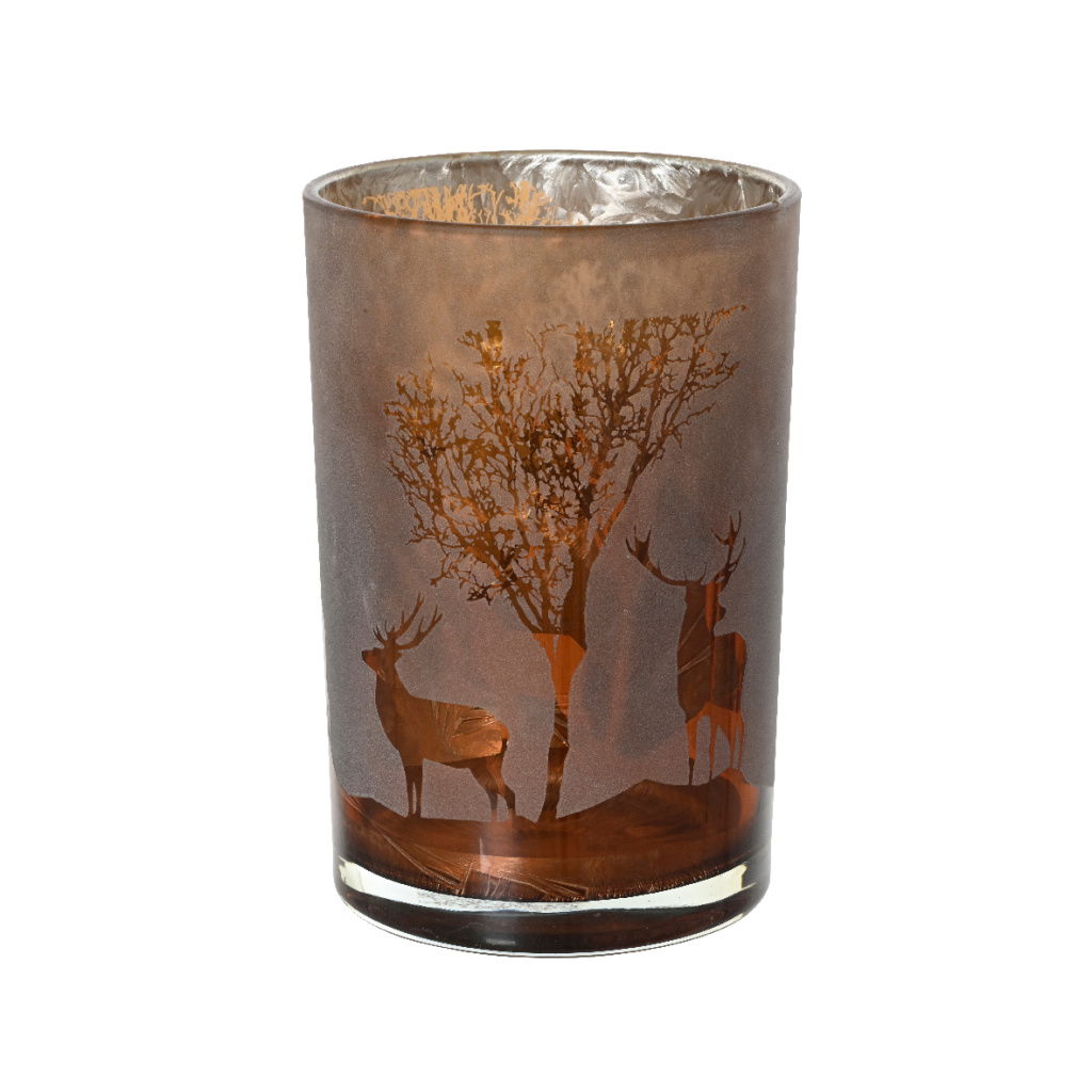 Γυάλινo Κηροπήγιo Light Brown D.12x18cm