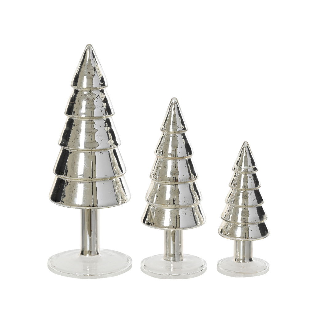 Set3 Διακοσμητικά Δεντράκια Γυαλί Ασημί 8x8x21cm