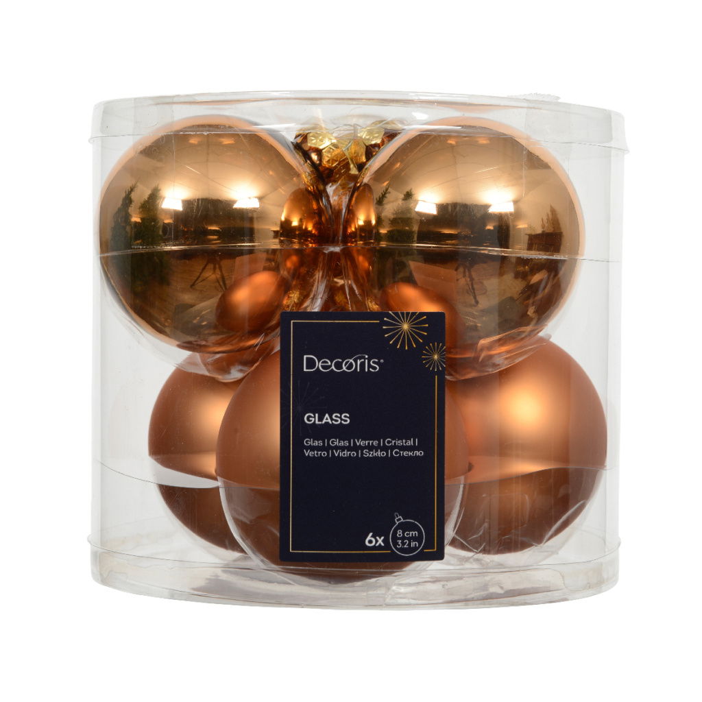 Set6 Χριστουγεννιάτικες Γυάλινες Μπάλες Brandy 8cm