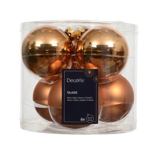 Set6 Χριστουγεννιάτικες Γυάλινες Μπάλες Brandy 8cm