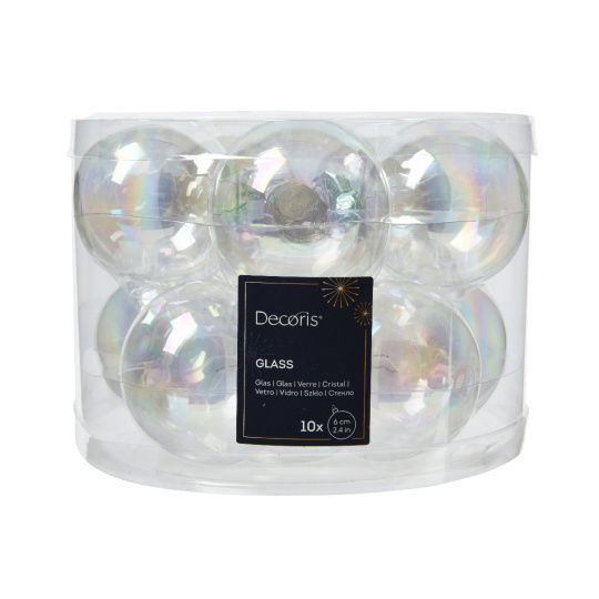 Set10 Χριστουγεννιάτικες Γυάλινες Μπάλες Transparent/Iris 6cm
