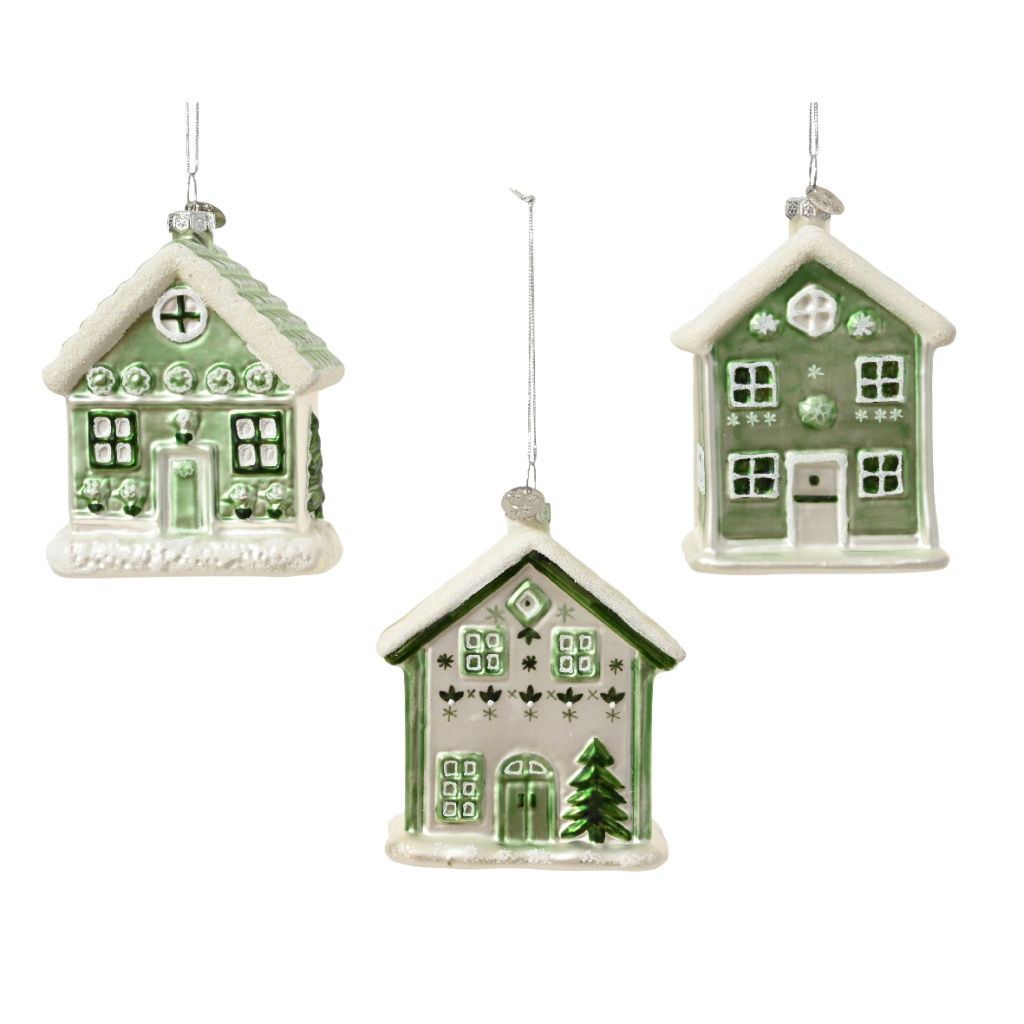 Set3 Στολίδια Σπιτάκια Macha Green 7.80x6x10.10cm