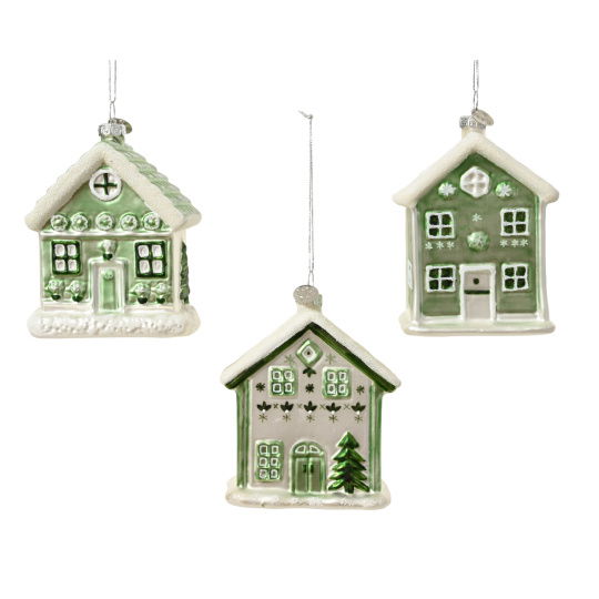 Set3 Στολίδια Σπιτάκια Macha Green 7.80x6x10.10cm