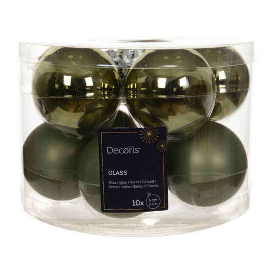 Set10 Χριστουγεννιάτικες Γυάλινες Μπάλες Rosemary Green 6cm