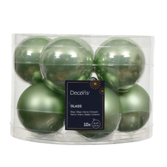 Set10 Χριστουγεννιάτικες Γυάλινες Μπάλες Matcha Green 6cm