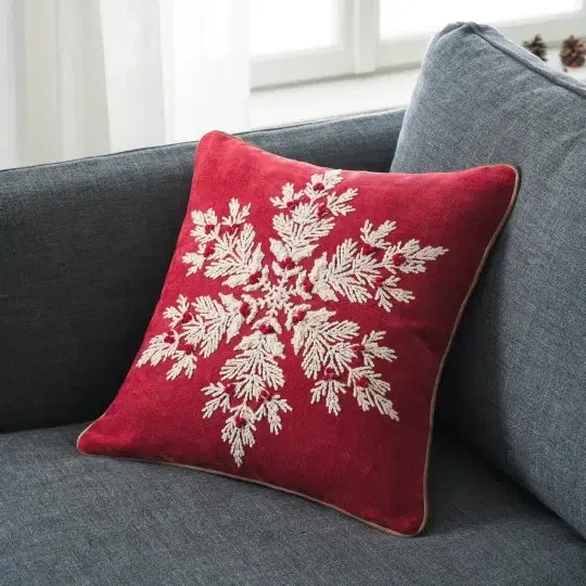 Μαξιλαροθήκη Κόκκινη 43x43cm Xmas Χιονονιφάδα
