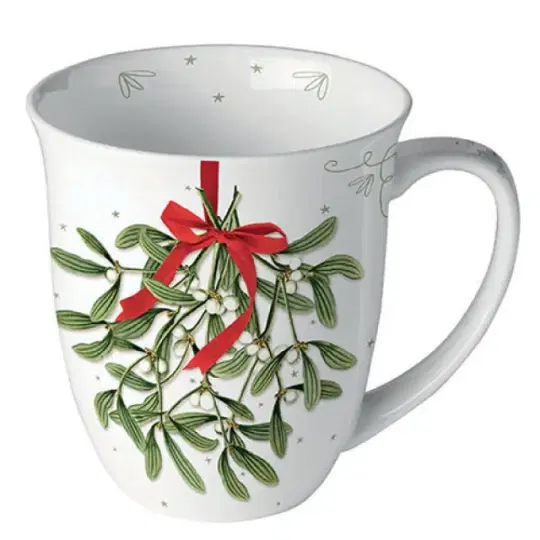 Mug Porcelain 0.4L Mistletoe With Bow White