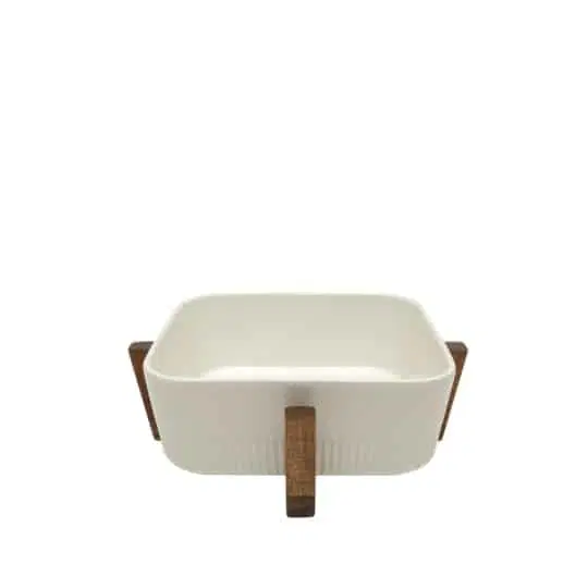 Σαλατιερα/Πυριμαχο Πορσελ.με Βαση Ακακιασ 21,8X21,8X8Εκ